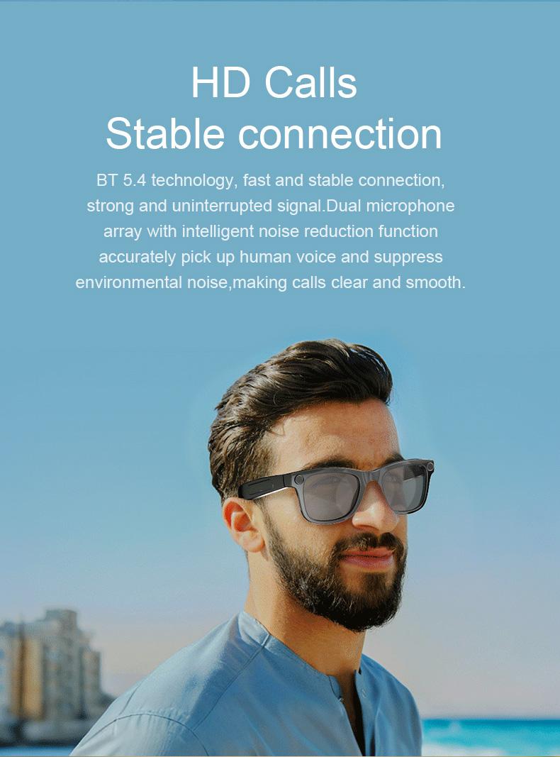 Smart Bluetooth Glasses with HD Camera, 1080p Video Recording Wearable Smart Glasses, Anti-shake Shooting Outdoor Sports Camera Sunglasses, Multifunctional Wireless Audio Glasses with Intelligent Voice Assistant, Built-in Earphone Anti-blue Light Eyeglass