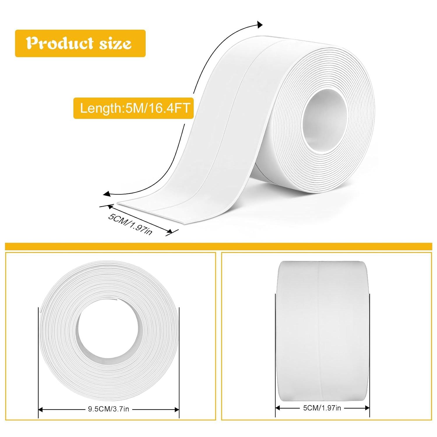 Caulk Tape  Self Adhesive Widened White Toilet Caulk Sealant Tape | 1.97" x16.4Ft, Shower Seal Strip for Kitchen, Countertop, Bathroom, Sink, Bathtub Toilet  Protector with Sealing Tool