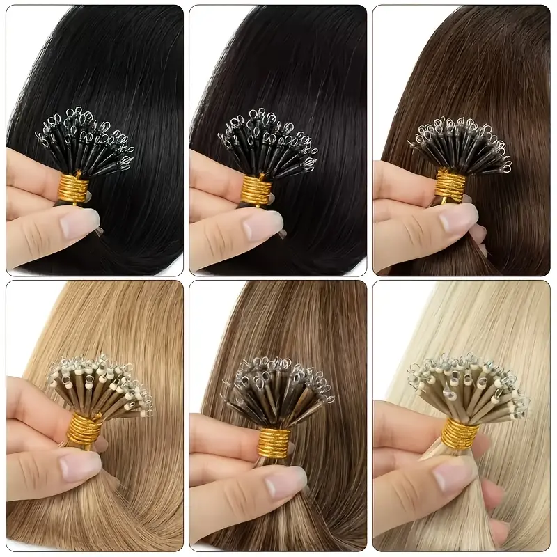 50 Strands Nano Ring Virgin Human Hair Extensions for Women, Pre‑Bonded Nano Tips in Natural Black, Brown & Dark Brown Blonde Highlights, Up to 22 Inch Long Lengths, Seamless Blending for Volume & Length, Durable Versatile Hair Pieces Fit All Straight Wav