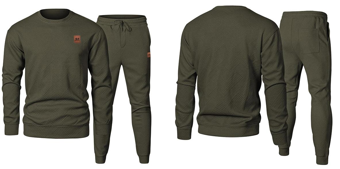 Men's 2 Piece Sweatsuits Outfits Casual Crewneck Jacquard Sweatshirt Joggers Set High Quality Fabric Classic Design for Fall Winter Spring