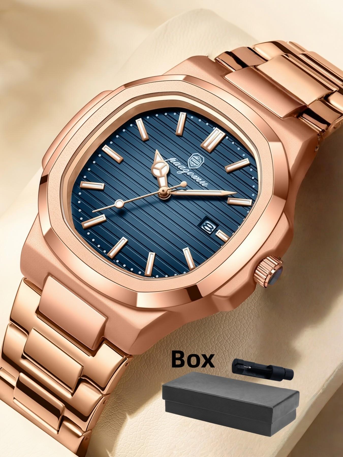 Luxury Men's Elegant Square Dial Luminous Waterproof Stainless Steel Watch with Calendar, High-Quality Quartz Analog Business Watch, Fashion Wristwatch, Stylish Watch, Perfect Gift Luxury Men's Elegant Square Dial Luminous Waterproof Stainless Steel Watch with Calendar, High-Quality Quartz Analog Business Watch, Fashion Wristwatch, Stylish Watch, Perfect Gift