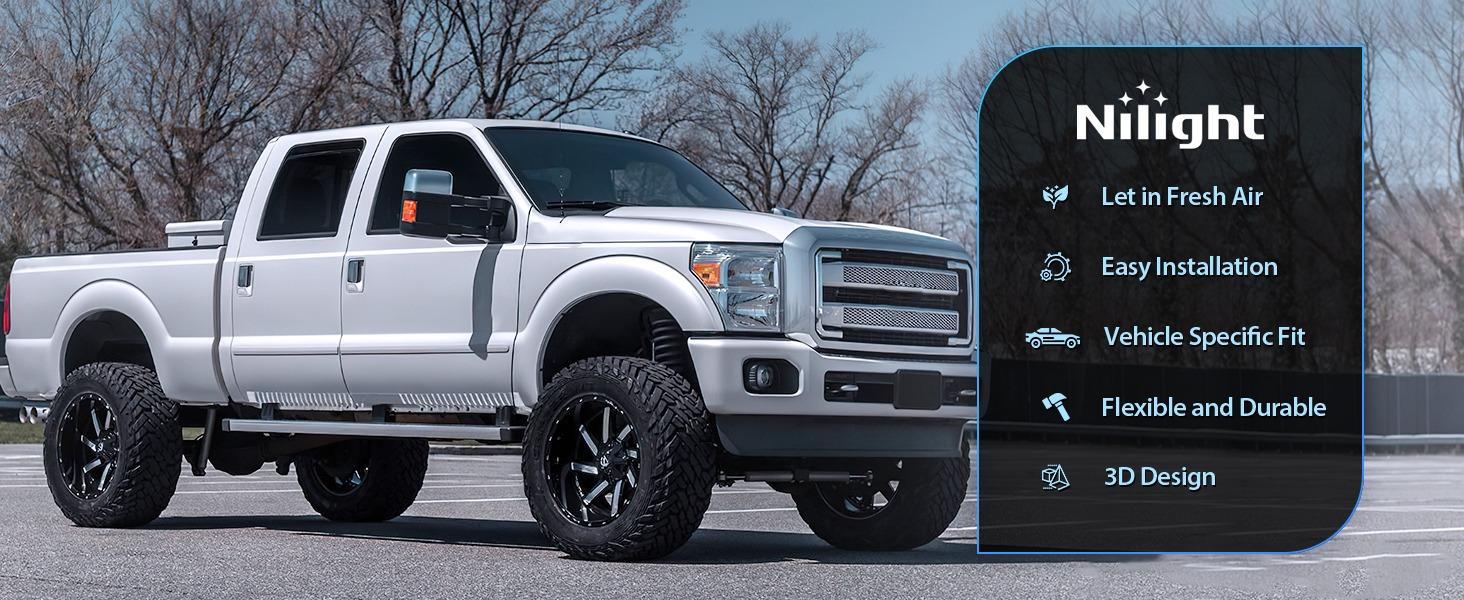 Nilight Tape-On Window Visors for Ford F250/F350/F450/F550 Super Duty 1999–2016 Crew Cab Only, Rain Guards, Vent Shades, Wind Deflectors, Reduce Wind Noise, Smoke Tint, 4PCS