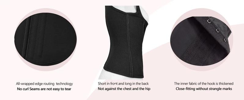 ChicCuve Extreme Latex Corset Waist Vest Compression Cotton Women Shapewear with Zipper Tank Top Adjustable Straps High Elasticity Pink Basic Minimalist