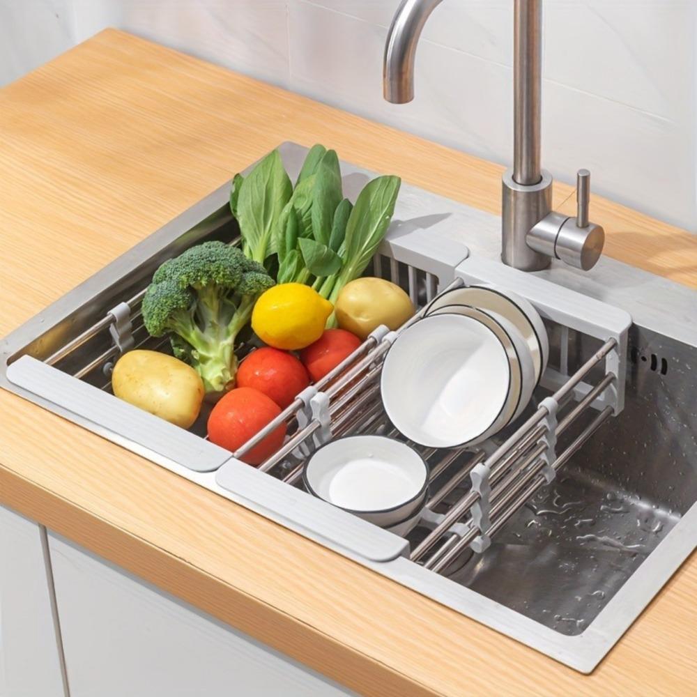 Heavy-duty stainless steel dish drying rack with drain tray, adjustable and rotatable drying rack with utensil and cup holders, Adjustable Dividers, space-saving kitchen countertop organizer, suitable for RVs, dormitories, efficient drainage system
