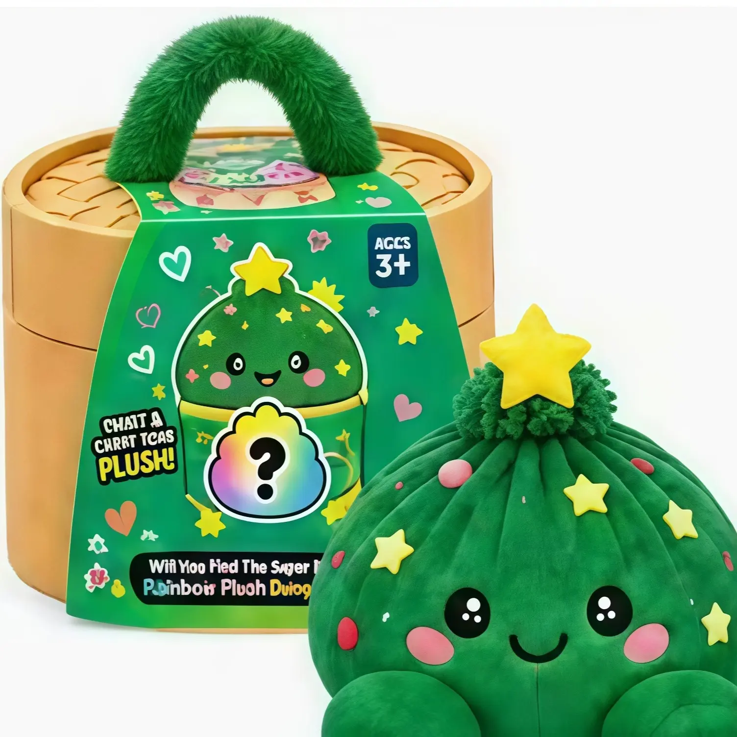 Cute Christmas Special Plush Baozi with Bamboo Steamer Box, Dual-Sided Twisting Handheld Plush Toy, Party Gift, Holiday Decor, Soft Furry Collectibles