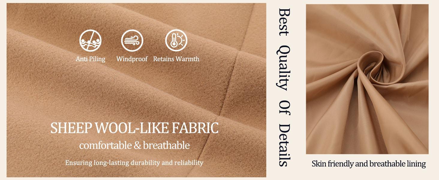 Yeokou Women's Warm Winter Wool Blend Coat Mid-Length Double-Breasted Notch Lapel Outerwear Casual Fashionable Polyester Blend