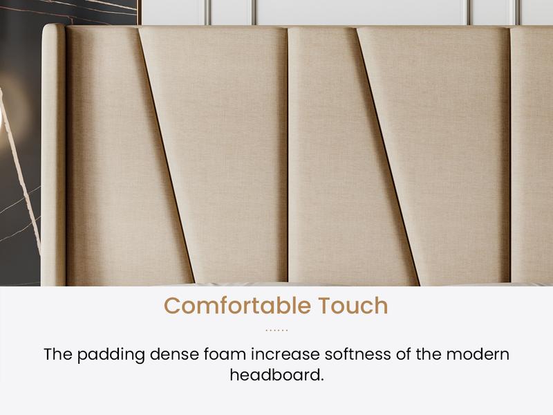 SHA CERLIN Upholstered Platform Bed Frame and Geometric Wingback Headboard & 8" Under-Bed Space,【Frame Only No Mattress】 Noise-Free, No Box Spring Needed#ChristmasGifts#TikTokShopBlackFriday