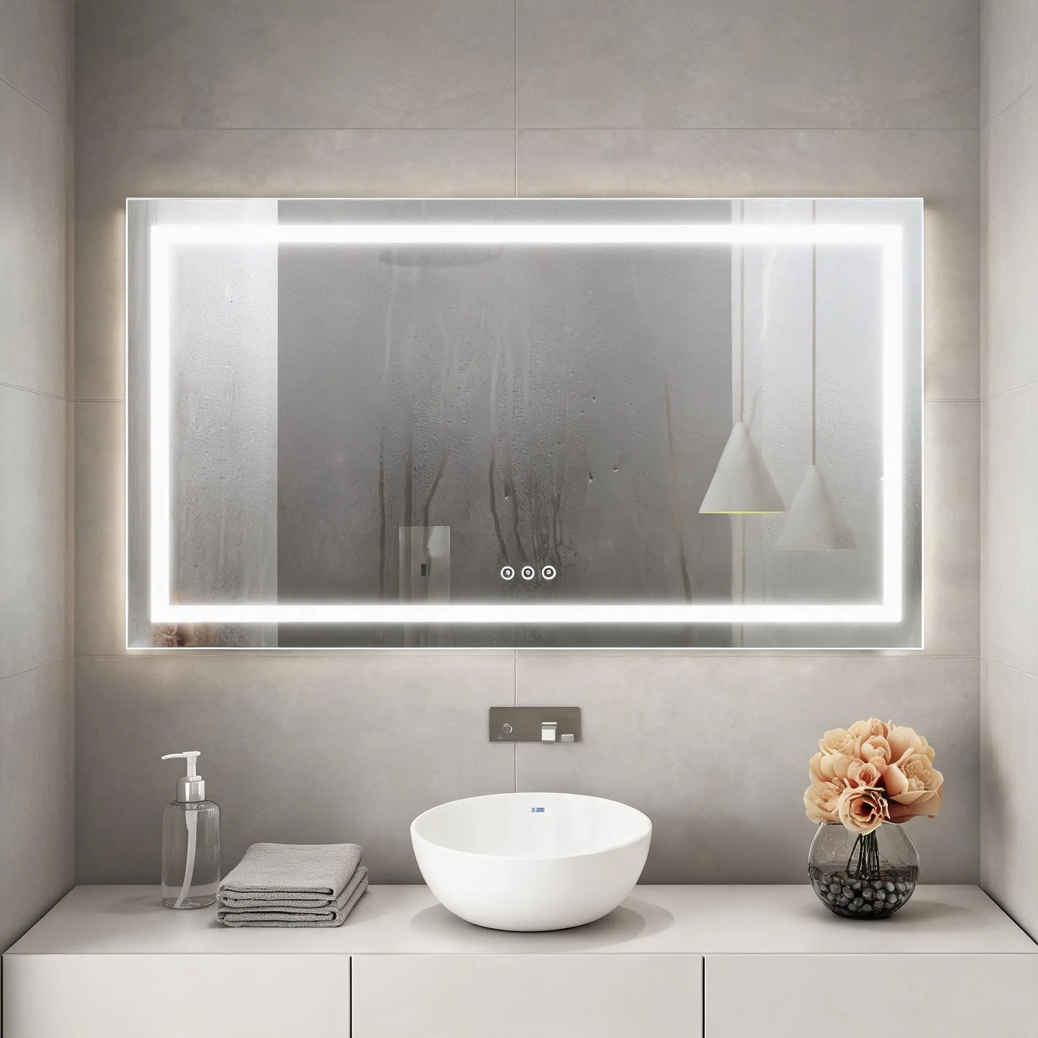 GARVEE Rectangular LED Bathroom Mirror, 72x36 in Modern Indoor Household Fixture with Backlit & Front LED Lights, Smart 3-Color Dimmable & Anti-Fog Function