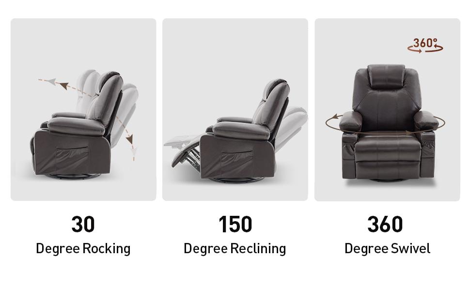 Swivel Rocker Recliner Chair with Heat and Massage, 360 Degree Swivel Rocking Single Sofa with Cup Holders and USB Port, Big Oversized Recliner Chair for Living Room Swivel Rocker Recliner Chair with Heat and Massage, 360 Degree Swivel Rocking Single Sofa with Cup Holders and USB Port, Big Oversized Recliner Chair for Living Room