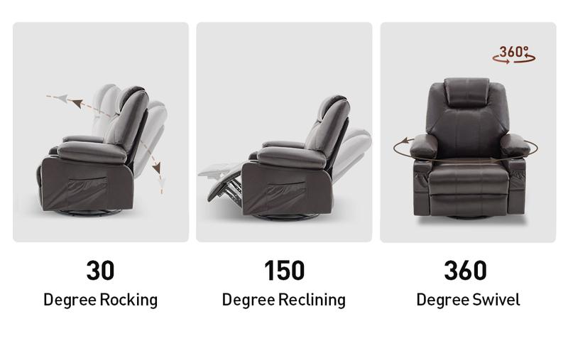 Swivel Rocker Recliner Chair with Heat and Massage, 360 Degree Swivel Rocking Single Sofa with Cup Holders and USB Port, Big Oversized Recliner Chair for Living Room