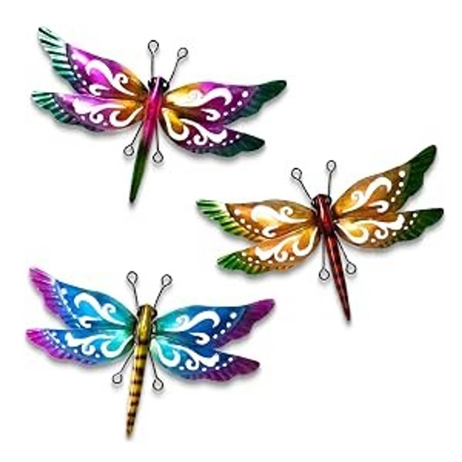 Dragonfly Garden Decor, 3 Pack Colorful Metal Dragonfly Wall Decor, Outdoor Decor Art for Patio, Yard, Fence, Garden, Outside, Backyard, Balcony