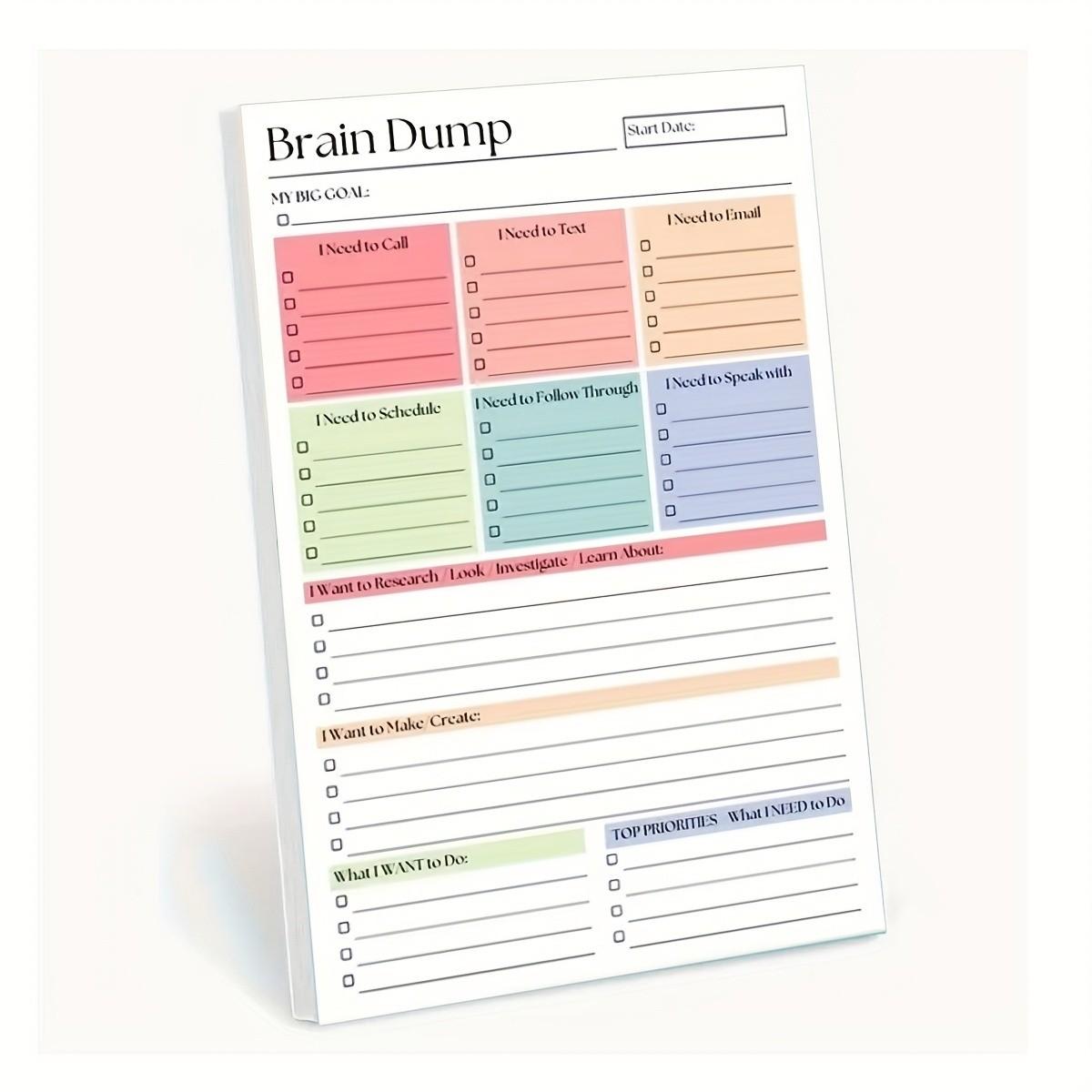 Brain Dump And To-Do Notebook, 50-Page Focus Planner, A5 Size Daily Task Manager, Suitable for Self-Planners, Project Managers, Productivity Planner, Weekly Planner, Minimalist Notebook, Premium End, High-Quality Paper, Planning Tool