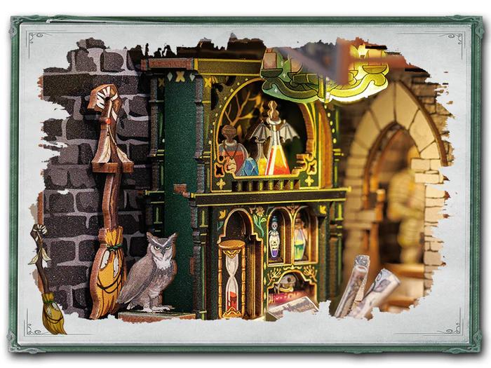 CUTEBEE Darkness Common Room DIY 3D Book Nook Kit  Magic Series Miniature Bookcase with LED Lights Handmade Creative Toy for Teens Adults Holiday Christmas Black Friday Gift Dust Proof Home Decor Magical Ambiance
