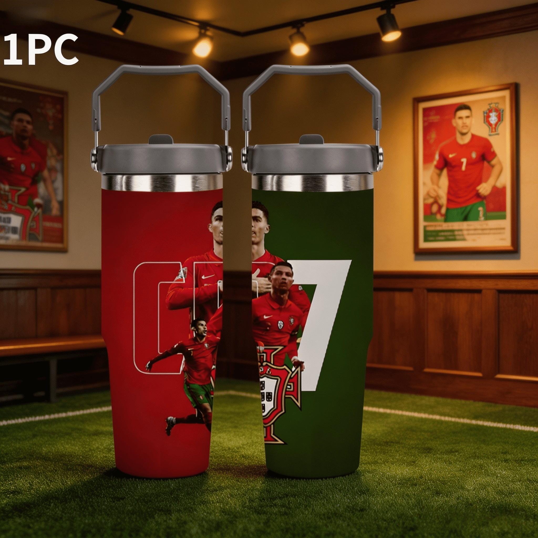 1pc 30oz stainless steel large-capacity car water bottle, Number 7 jersey Pattern，for Cristiano Ronaldo fans.for football enthusiasts. various patterns to choose from, fan gift, Outdoor camping Coffee Cups & Mugs