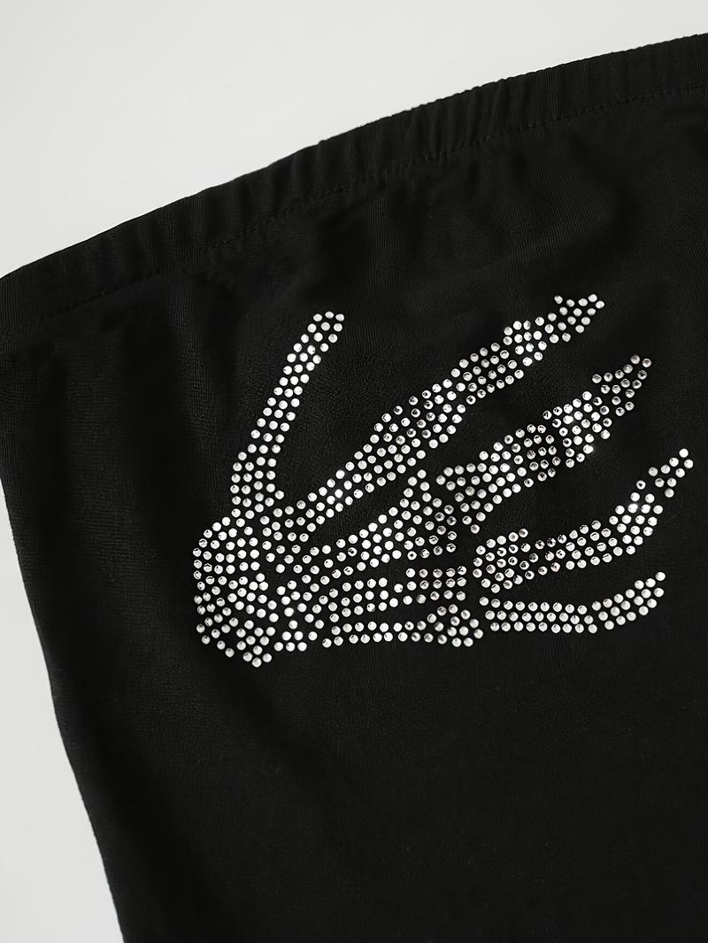 Women's Rhinestone Decorated Skeleton Hand Crop Tube Top, Fashionable Casual Sleeveless Cropped Strapless Top for Daily Outdoor Wear, Ladies Clothes for Summer, Womenswear