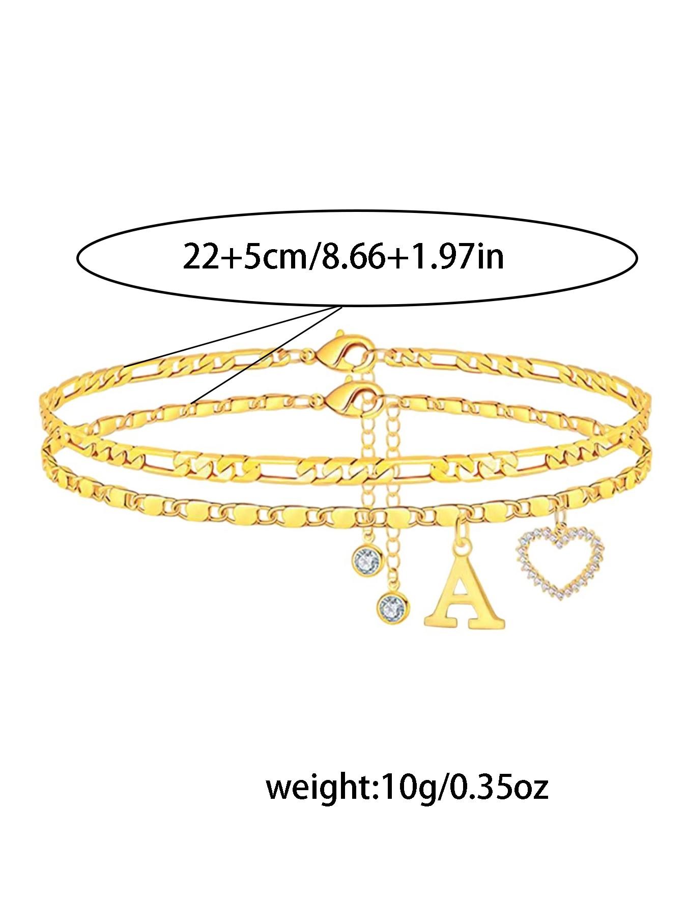 New 26 Letter and Heart Pendant Anklet, Stainless Steel Chain 2-Piece Set, Fashionable Women's Beach Foot Jewelry, Stylish Anklets for Summer