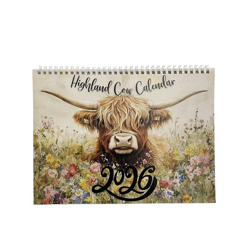 Scottish Highland Cow 2026 Wall Calendar, Doodle Typography Calendar, 12-Month Planner with Monthly Pages, Perfect Gift for Animal Lovers & Home Decor Enthusiasts