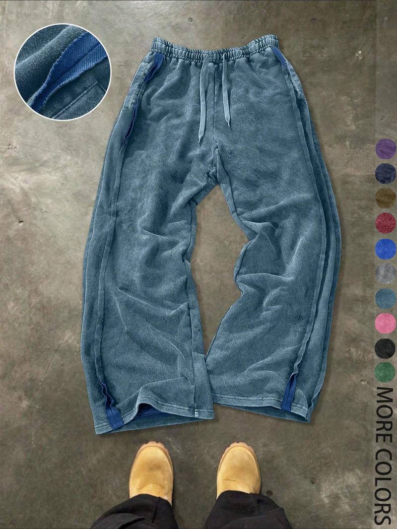 Men's Streetwear Cotton Joggers, Loose Fit Elastic Waist Knit Pants, Washed Fabric with Vintage Details, Casual Fashion for Daily Wear