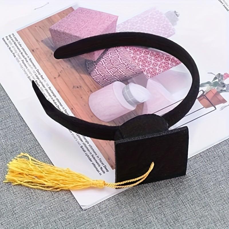 [Black Graduation Cap] 1pc Black Graduation Cap Headband | Woven Non-Woven Fabric, Doctoral Hat Design, Four Seasons Popular Culture Theme, Suitable for Dressing Up And Gifts