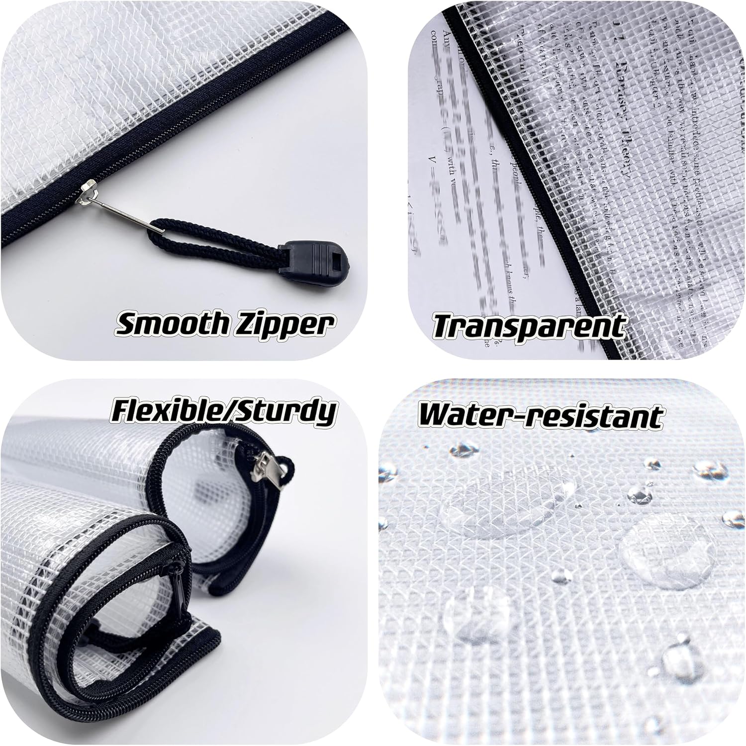 -6 * 8 inches-Mesh Zipper Pouch, Plastic Zip File Folders for Organizing,Office Supplies,Travel, Storage-Black