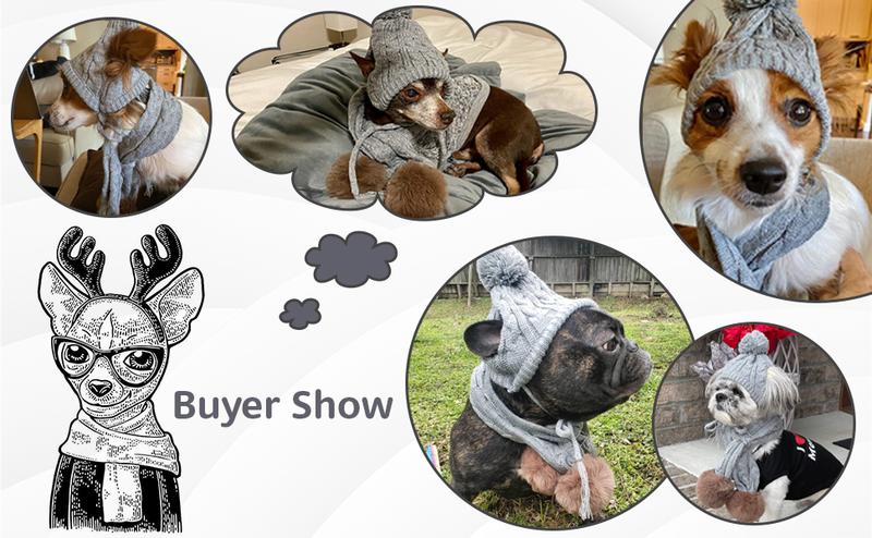 Kuoser Dog Hat & Scarf Set, Dog Knitted Hat Pet Christmas Winter Warm Caps Cute Accessories Neck Ear Warmer Hood Warm Scarf Party Decoration for Pet Cat and Dog fit for Small Medium Large Dogs