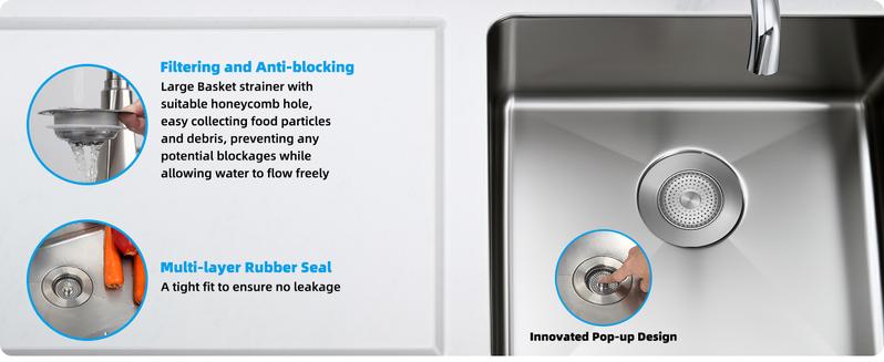 Hibbent All Metal Stainless Steel 3 in 1 Kitchen Sink Drain Strainer and Stopper Combo, Upgraded Sink Stopper, Anti-Clogging Stainless Steel Basket Strainer with Handle for US Standard 3-1/2" Drain Hibbent All Metal Stainless Steel 3 in 1 Kitchen Sink Drain Strainer and Stopper Combo, Upgraded Sink Stopper, Anti-Clogging Stainless Steel Basket Strainer with Handle for US Standard 3-1/2" Drain