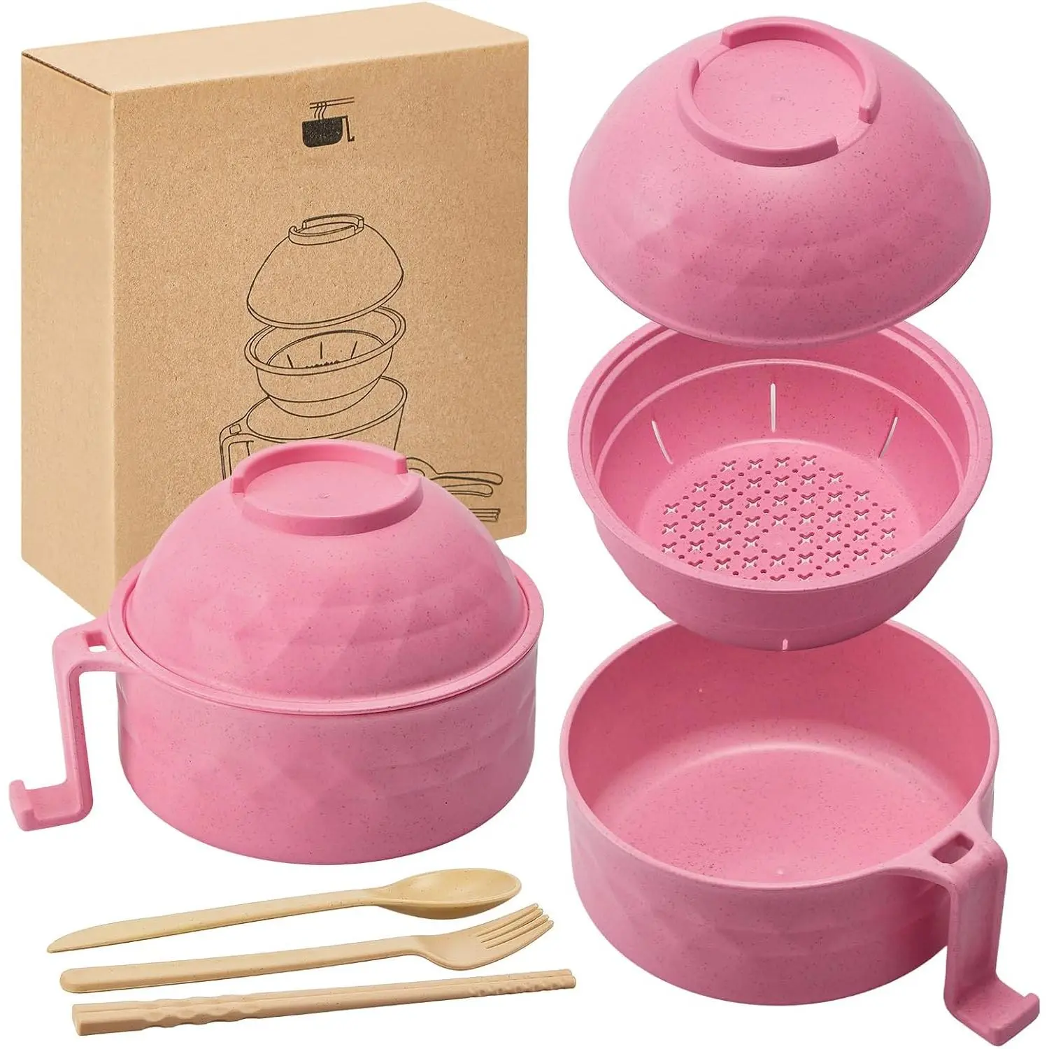 6PC/Set Microwave Ramen Bowl Set, Ramen Noodle Cooker with Lid & Handle,Perfect for Home, Office, Dorm, or College Tableware#dorm essentials#home essentials