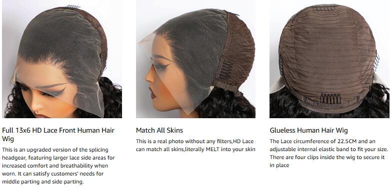 Lemoda 210% Density 13x6 Full Lace Frontal Virgin Human Hair Wigs 15A Water Wave 13x6 HD Lace Front Wigs Deep Wave Human Hair Wig Wet and Wavy Wig Pre Plucked With Natural Hairline