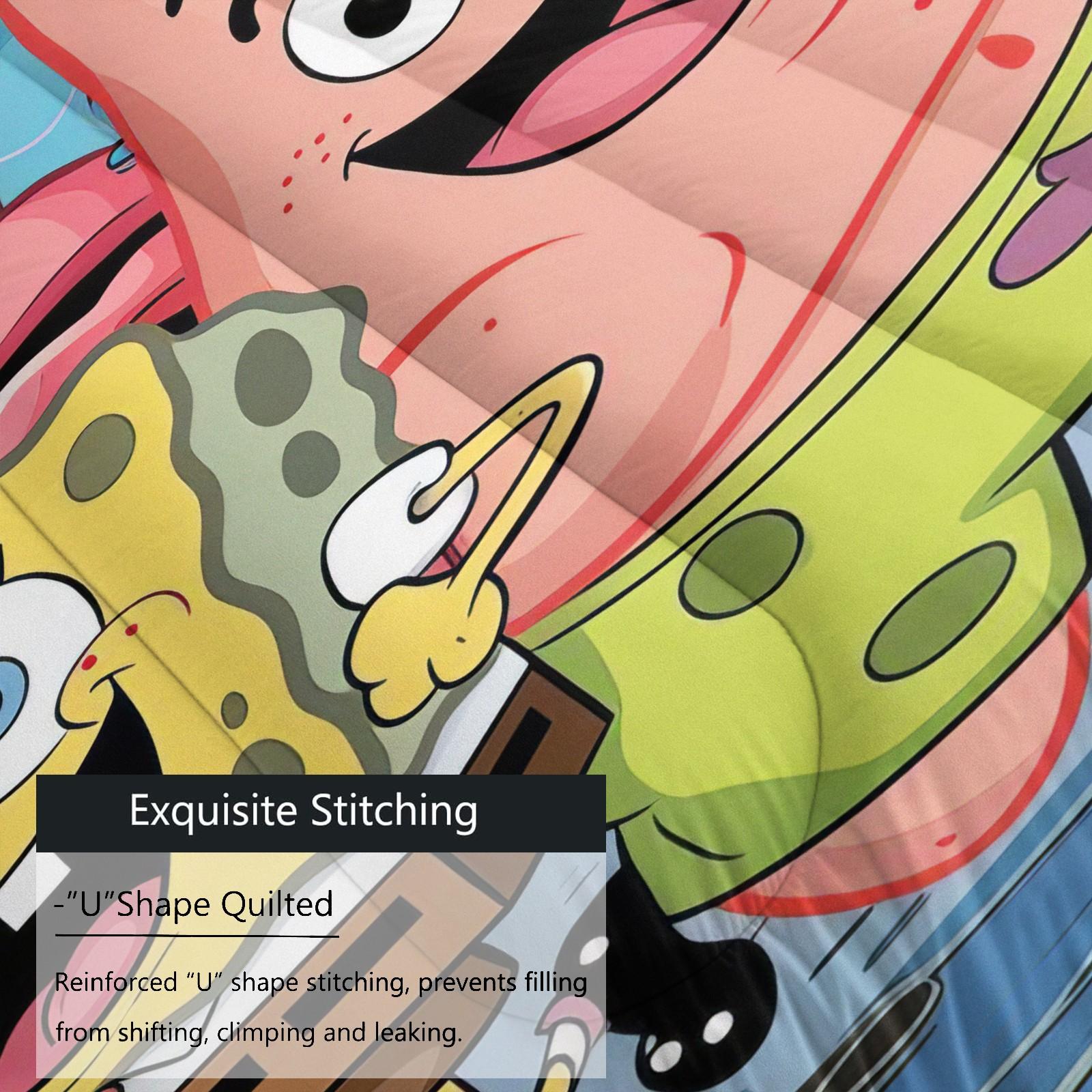 Spongebob Pattern Comforter Set, Soft And Durable Bedding Set, Includes 1 Comforter And 1 Or 2 Pillowcases, Daily Holiday Birthday Gift Bedroom Decor For Kids And Adults