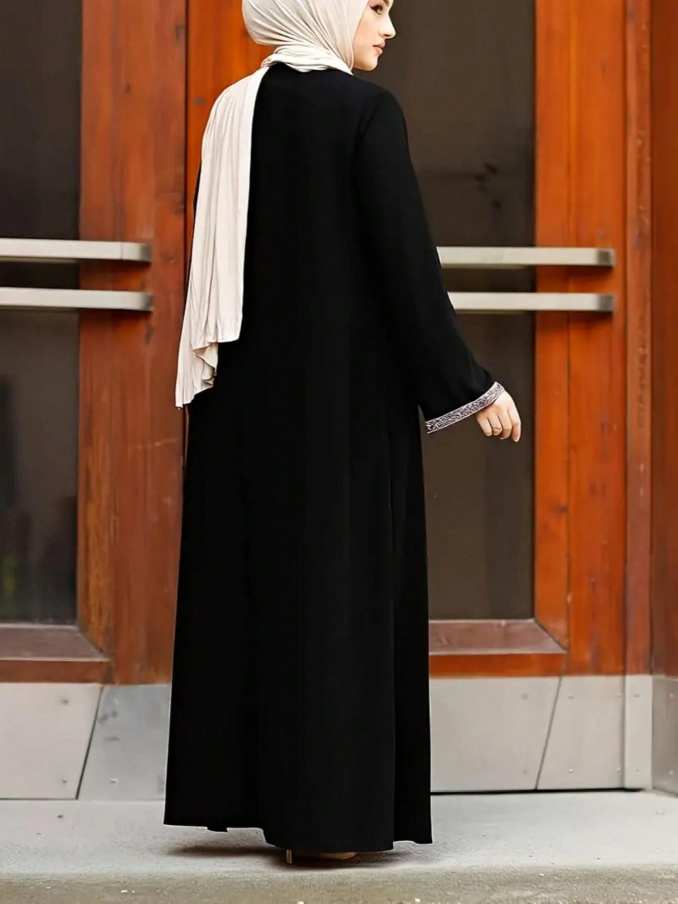 Women's Contrast Binding Zipper Long Sleeve Dress, Solid Color Round Neck Long Dress for Daily Wear, Ladies Clothes for All Seasons