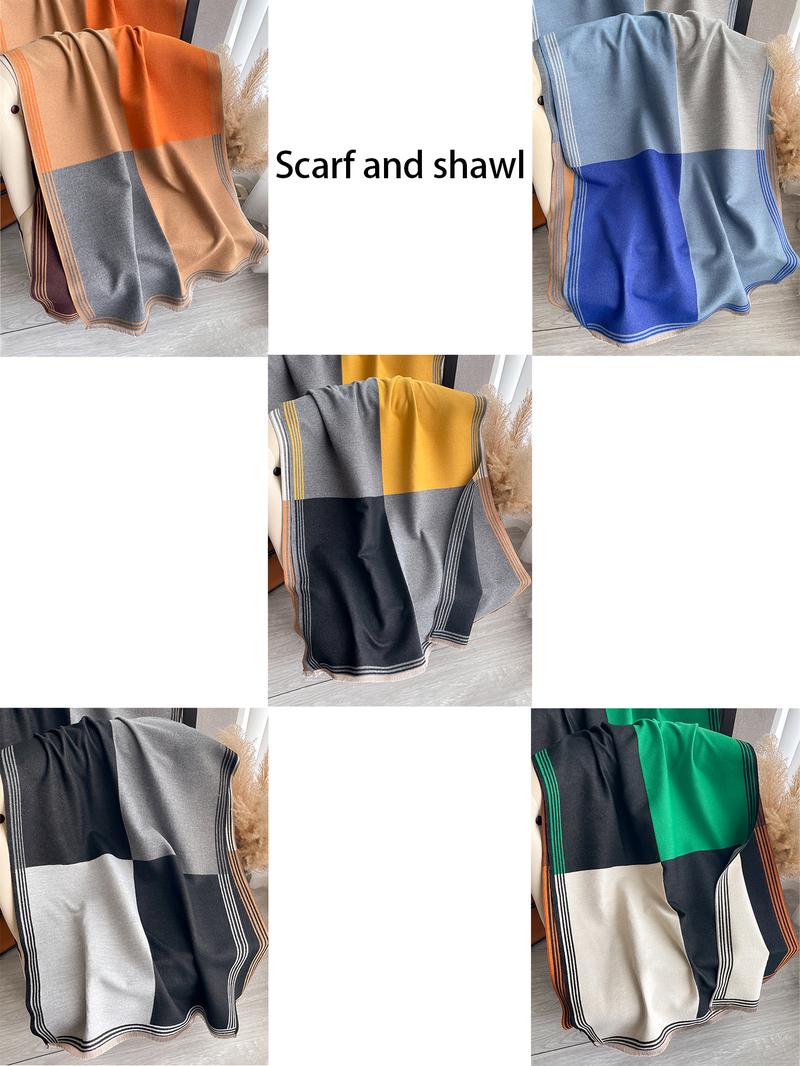 Women's Colorblock Tassel Decor Double Sided Scarf, Casual Soft Warm Shawl for Fall & Winter, Fashion Accessories for Women & Men