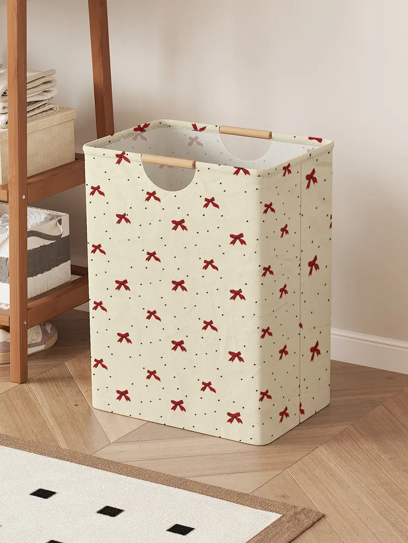 Butterfly Knot Pattern Open Storage Box, Foldable Laundry Basket with Handle, Home Bathroom Collapsible Dirty Clothes Bucket