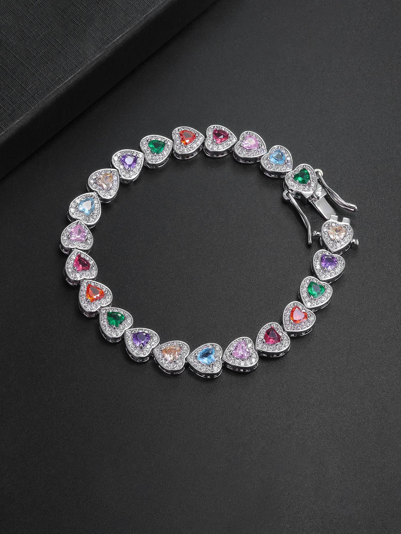 1PC ICED CHICS colorful heart-shaped bracelet, Exquisite Bracelet, an elegant and noble bracelet. Give it to your mother or partner. It's beautiful and fashionable, enhancing your temperament