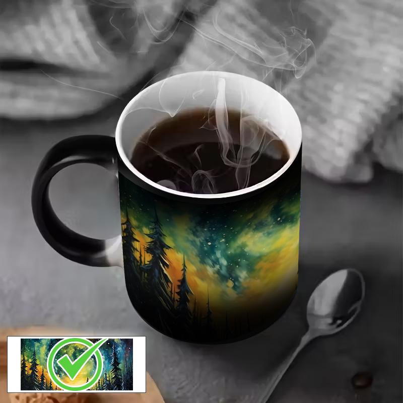 1pc Northern Lights Ceramic Coffee Mug - Color Changing Aurora Borealis Design for Hot and Cold Drinks Ceramic Mugs, Home, Office or Gift Use, Office Drinkware | Vivid Pattern | Unique Color Changing Function, Best Gift