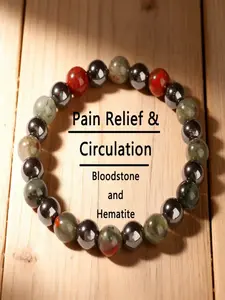 Bloodstone & Hematite Pain Relief Circulation Beaded Bracelet, Metal Chain Energy Enhancer, Street Style Jewelry for Men and Women