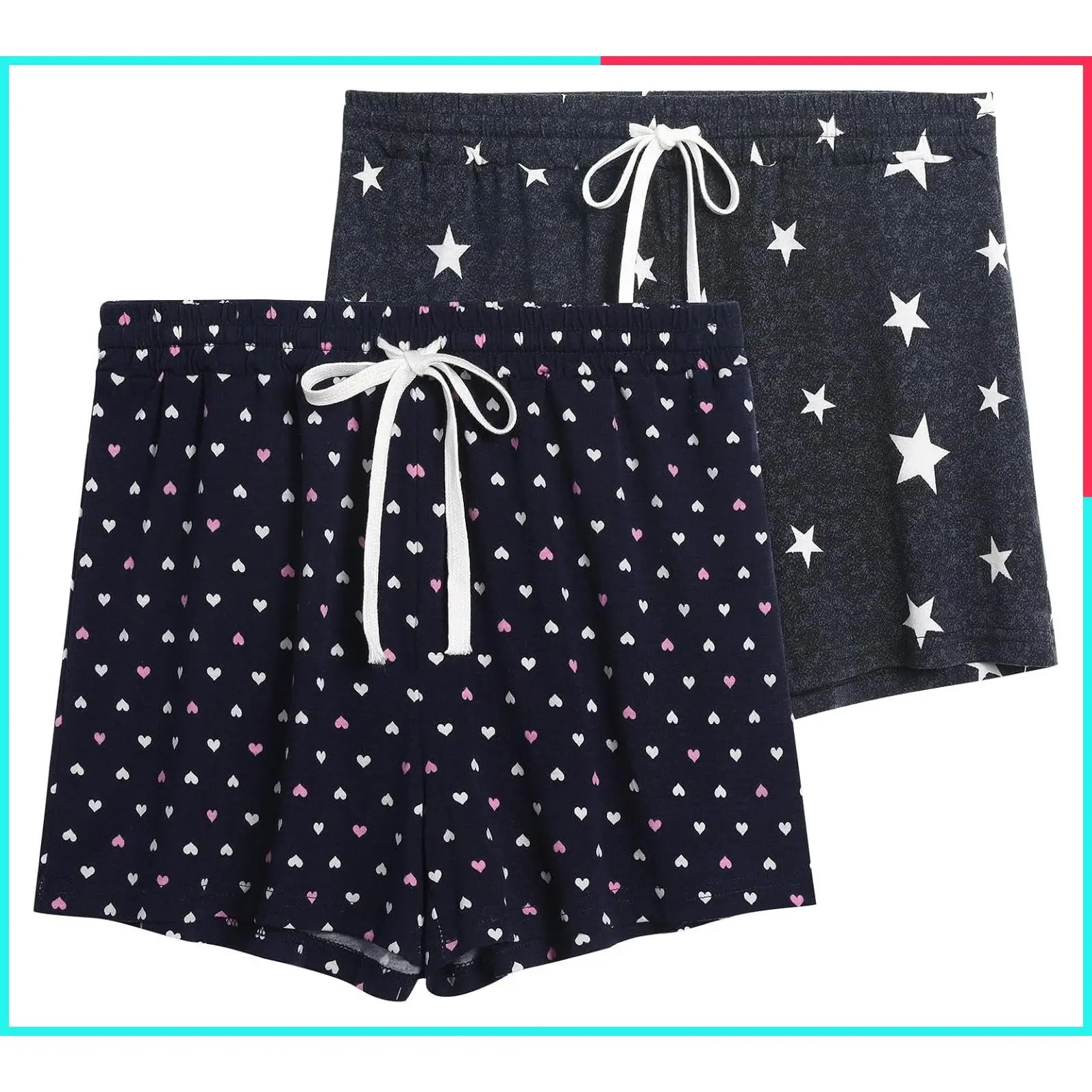 2 Pack Women's Cotton Pajama Shorts - Soft Lounge Sleep Shorts with Drawstring, Casual Pj Bottoms