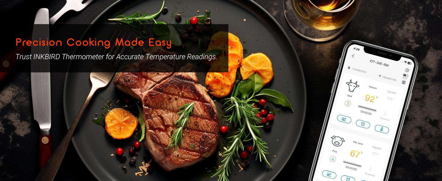 INKIRD meat thermometer, 1 WiFi barbecue thermometer, Bluetooth instant reading, temperature alarm, suitable for cooking, baking, kitchen utensils Kitchenware