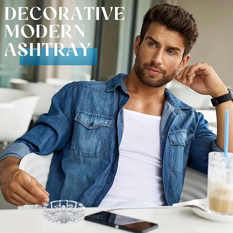 Modern Glass Ashtray with Reticulated Design, Portable & Decorative for Home Office, Indoor Outdoor Use, Perfect Gift for Father's Day