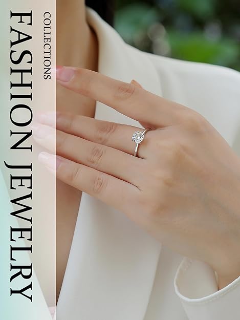 Vows 1/2 Carats Solitaire Synthetic Moissanite Rings for Women 925 Sterling Silver Rings with 18K White Gold Plated Shiny Lab Create Diamond Promise Wedding Rings Birthday Anniversary Party Gifts