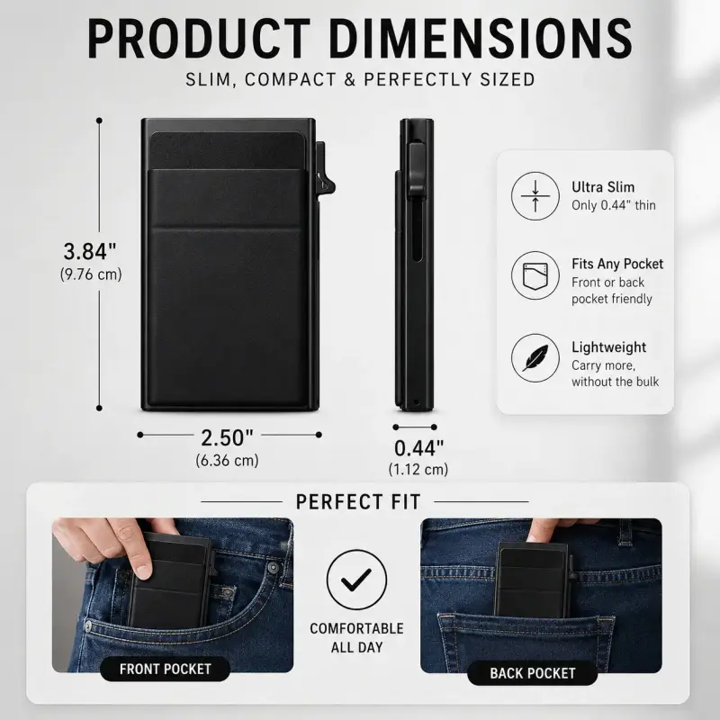 Pop Up Card Holder Wallet, Slim Minimalist Card Wallet with Cash Pocket, One Click Card Case Holds Up to 6 Cards, Front Pocket Wallet for Men & Women
