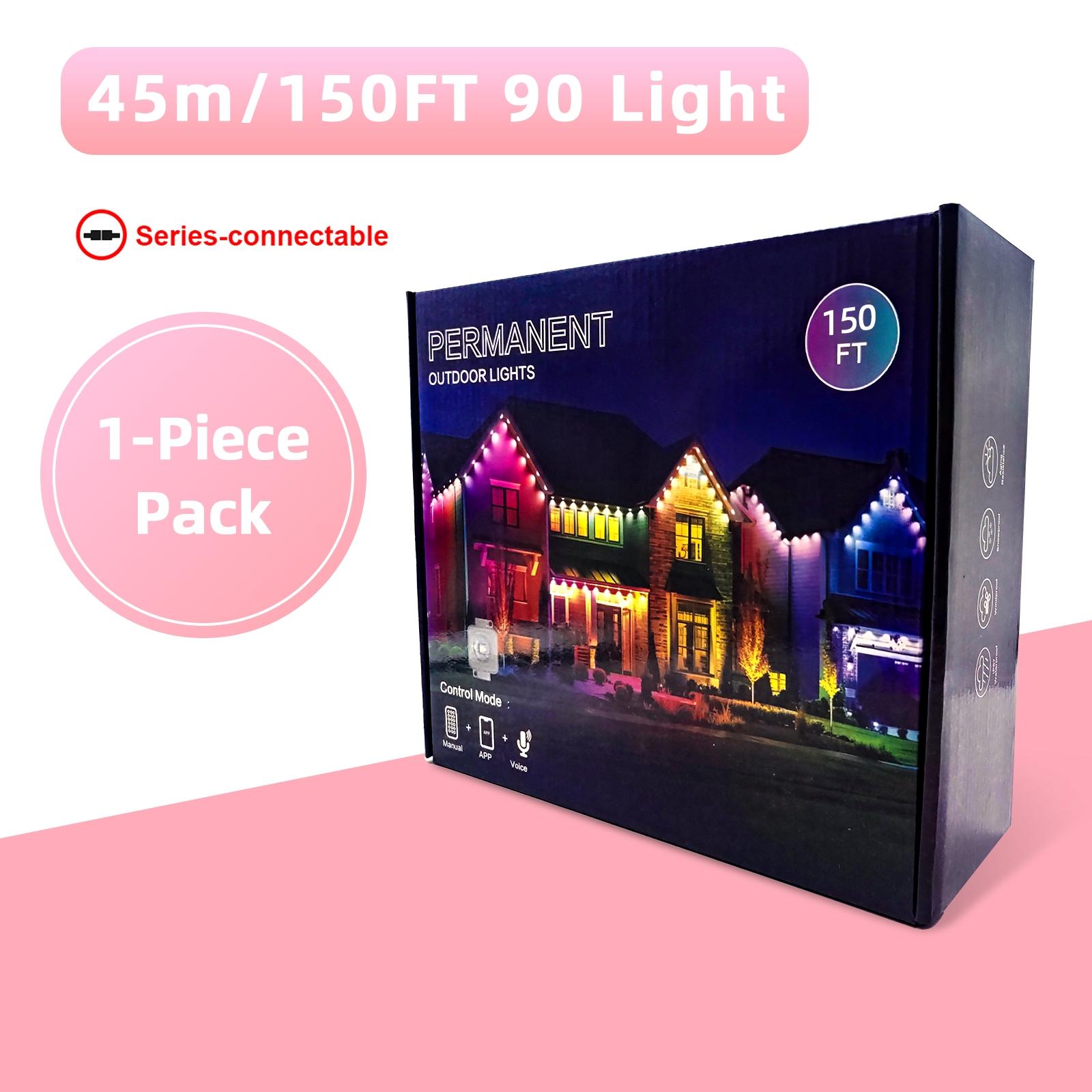 1 Pack Permanent DIY Outdoor Light Controlled by APP/Voice/Remote, RGB Smart Eaves Light, IP67 Waterproof, Suitable for Year-Round Outdoor Lighting on Roofs, Can be Used for Christmas, Holidays, 30 LEDs, 15 Meters, Extendable, Outdoor Waterproof Lights
