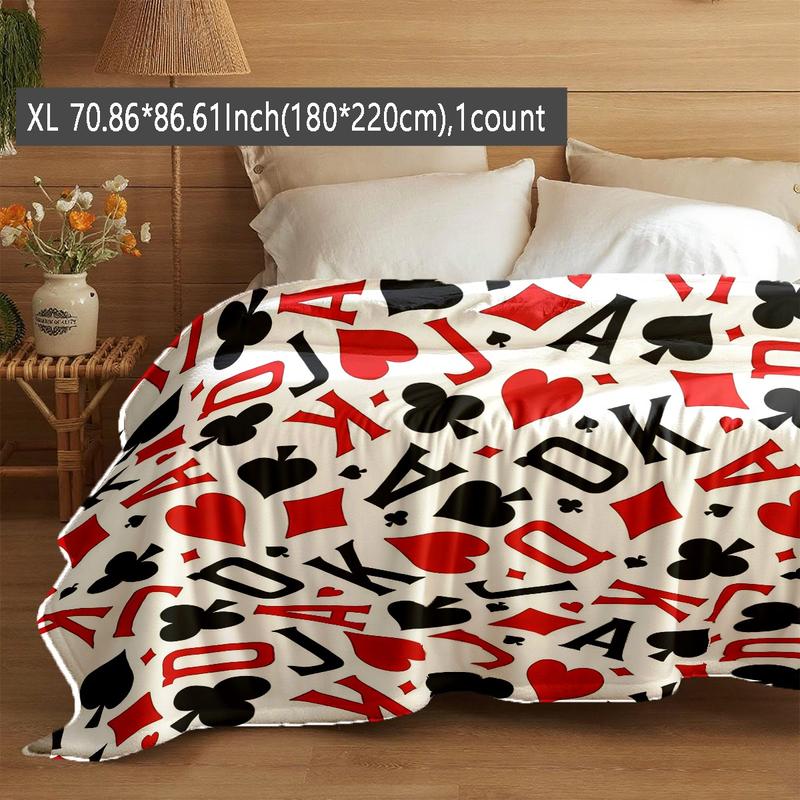 Trendy Poker Print Flannel Blanket, Soft and Warm, Anti-Pilling, Ideal for Naps, Camping, Travel, All Seasons Gift