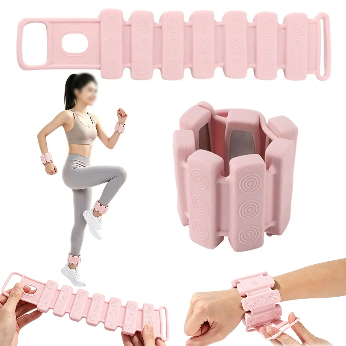 Adjustable Silicone Weighted Wrist & Ankle Weights, Waterproof Detachable Removable Metal Weight Blocks for Yoga Running Fitness Training