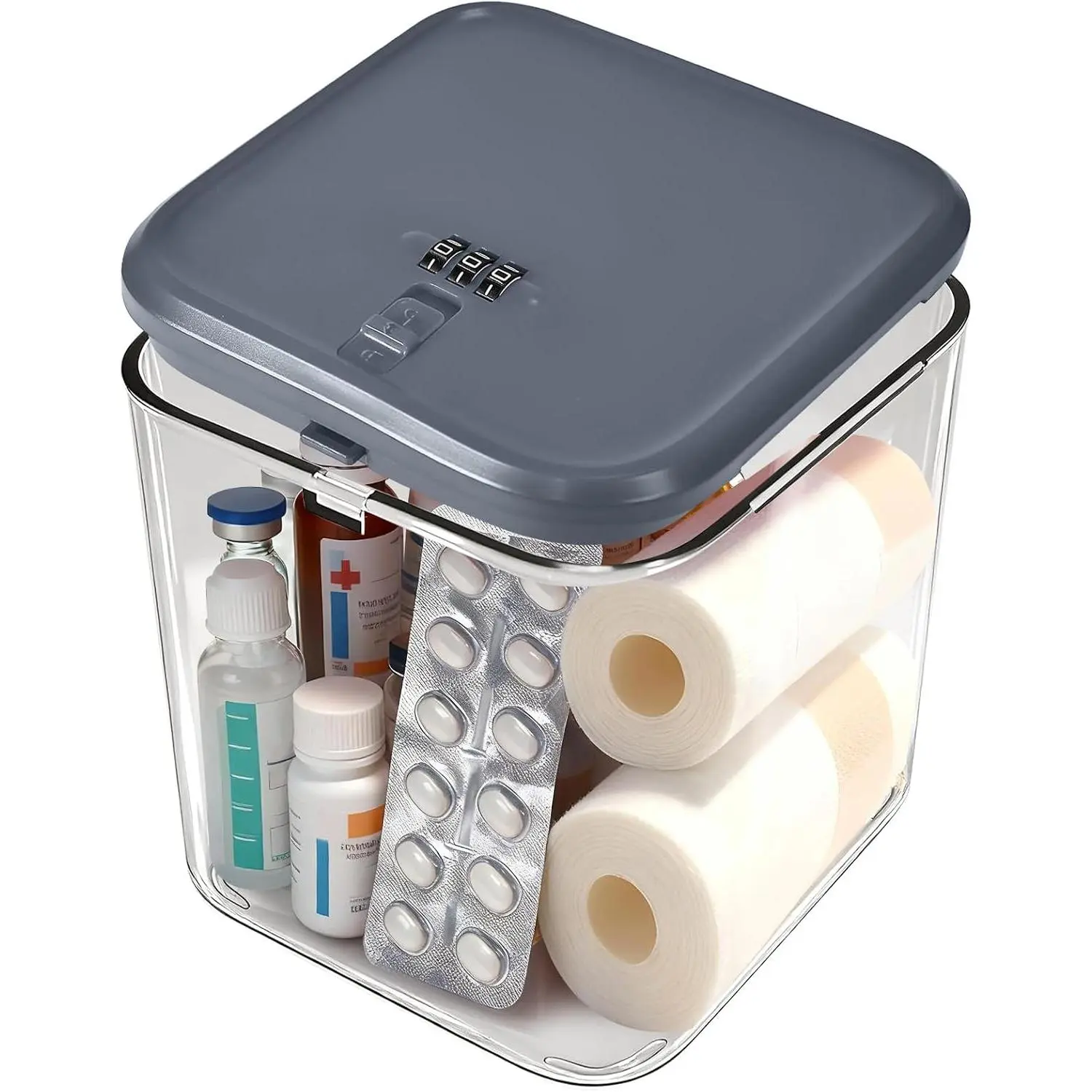 Small Lock Box,Lockable Storage Box with Combination Code for Medication Safe, Medicine Lock Box for Pills/Food/Snack,Locked Container for Home/Office small size