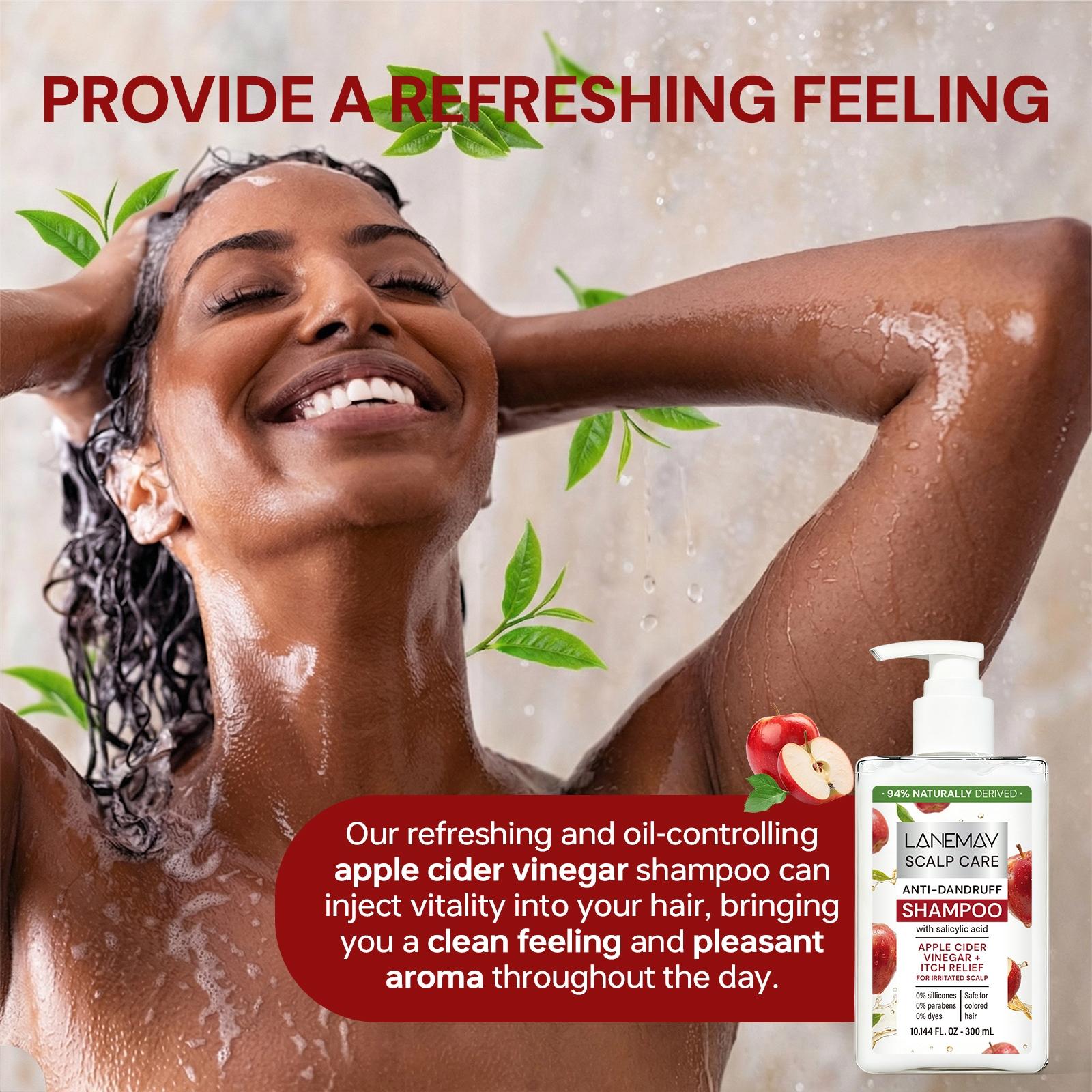 300ml Refreshing Shampoo with Salicylic Acid, Apple Cider Vinegar, Tea Tree Oil, Glycerol - Oil Control, Helps Reduce Scalp Oil Buildup, Enhances Hair Shine, Soothes Scalp - For Oily & Uncomfortable Scalp, Daily Shampoo Care