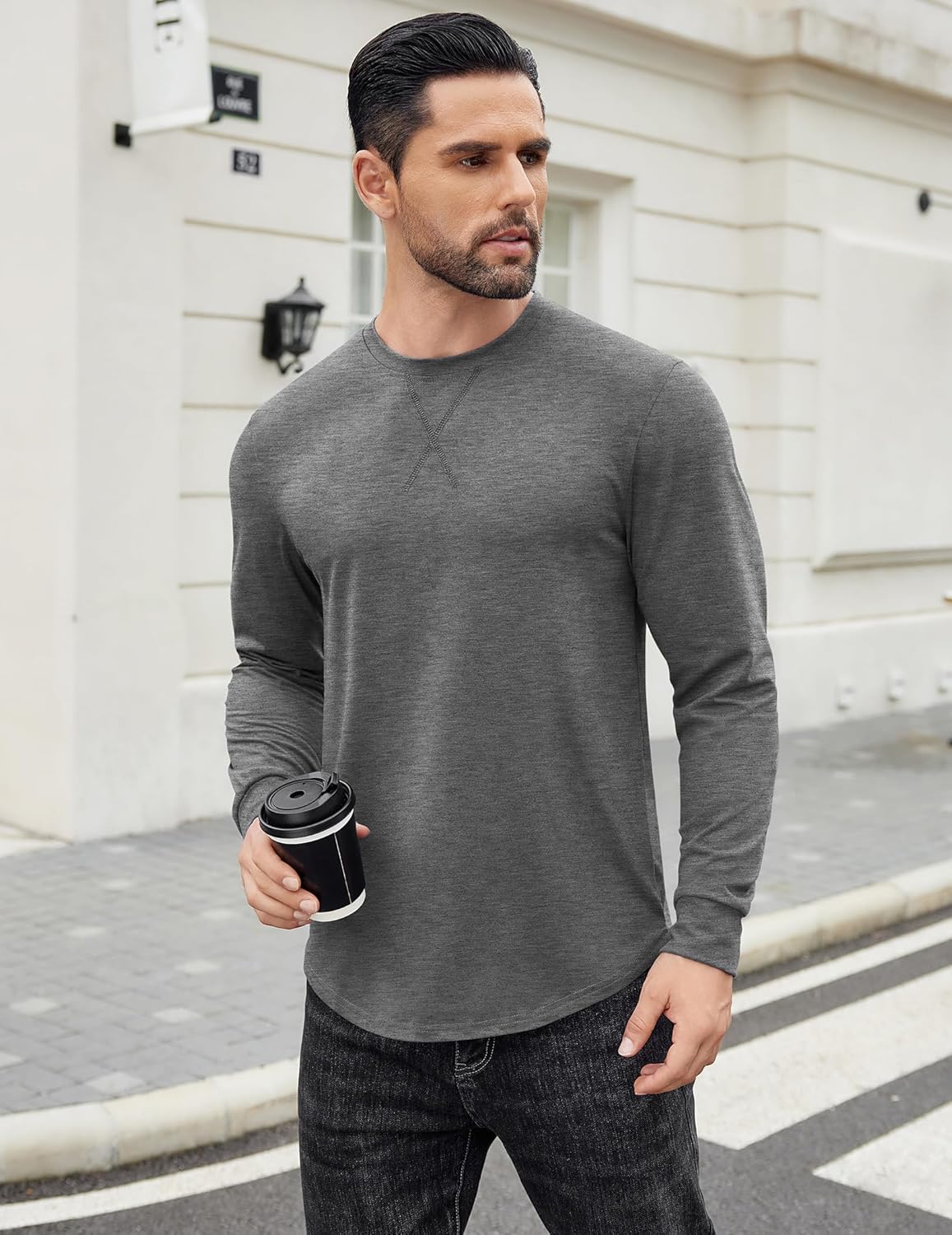 COOFANDY Mens Cotton T-Shirt Crew Neck Long Sleeve Tee Shirts Hipster Hip Hop Longline Casual Tops Gym Muscle Shirts COOFANDY Mens Cotton T-Shirt Crew Neck Long Sleeve Tee Shirts Hipster Hip Hop Longline Casual Tops Gym Muscle Shirts