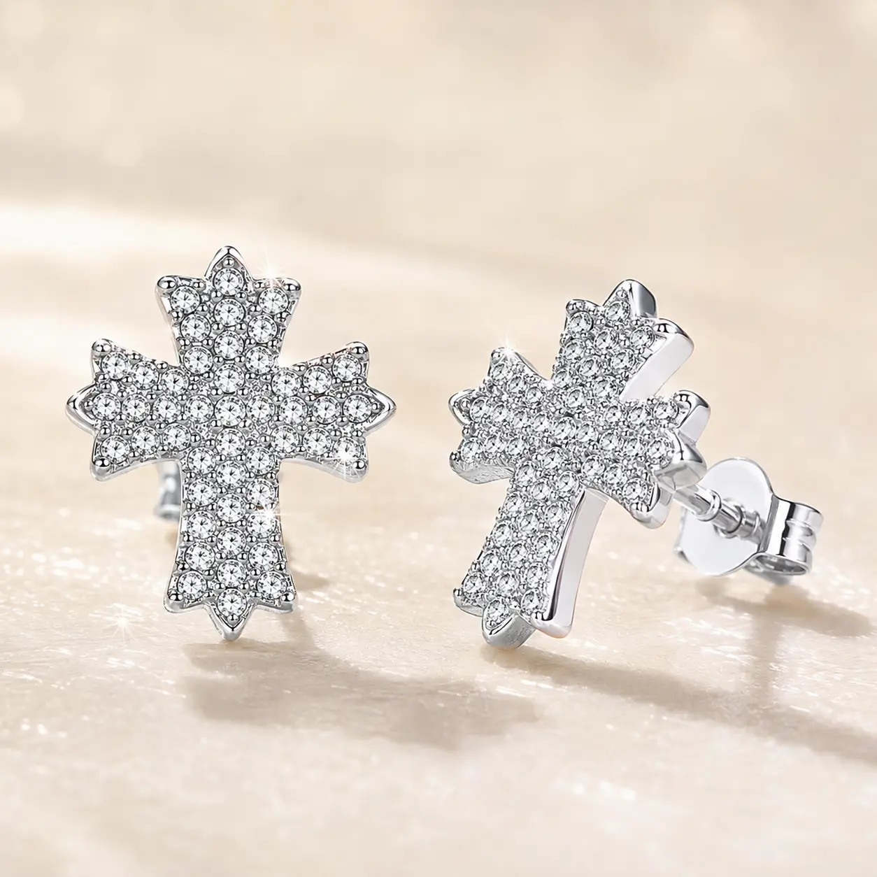 Sparkling Cross Stud Earrings for Women, Pavé Cross Earrings with Palladium Plated Finish, Faith Inspired Religious Jewelry, Dainty Crystal Cross Earrings, Elegant Everyday Earrings Gift for Her
