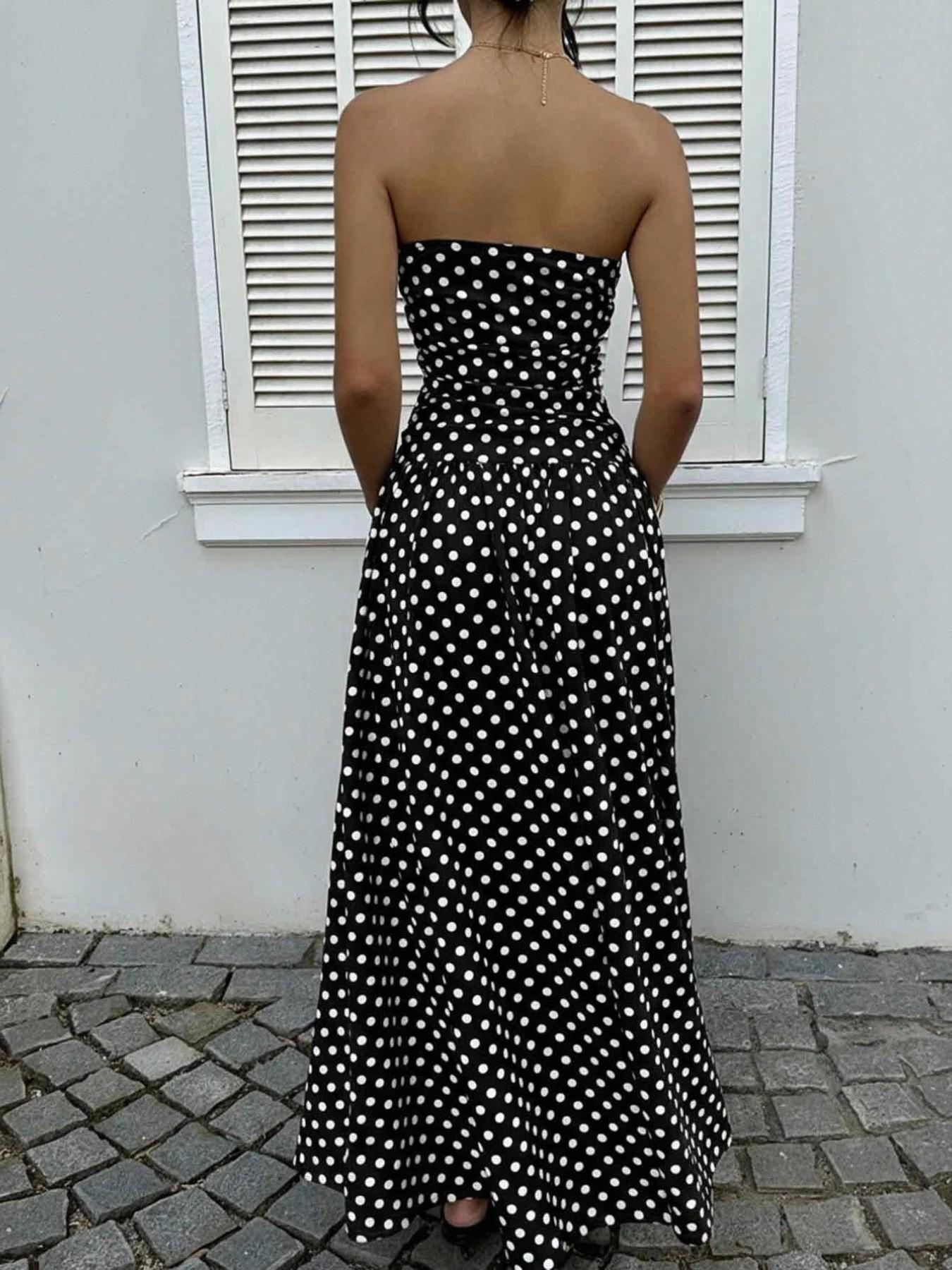 Women's Elegant Fashion Polka Dot Print Halter Dress, Stylish Chic Sleeveless Maxi Dress for Parties and Casual Wear, Summer Fashion