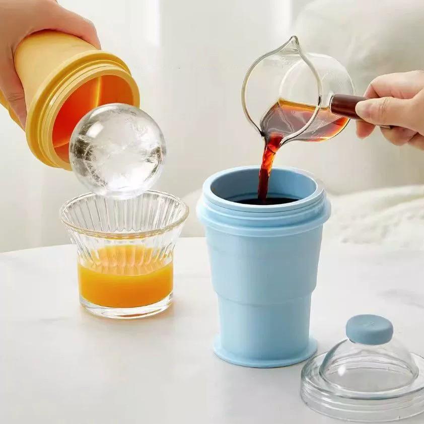 1pc Creative Transparent Silicone Ice Ball Cup - Food Grade Ice Maker, Ice Cube Mold - Summer Portable Foldable Tumbler - Portable Collapsible Water ottle, 2-in-1 Design Ice Mold Cup with Straw