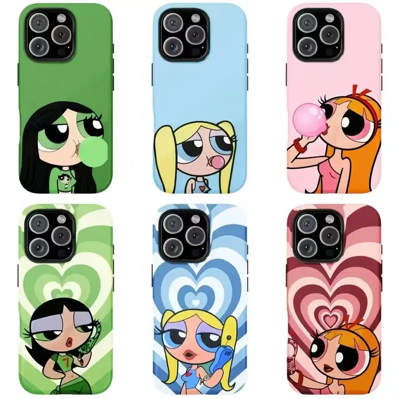 Powerpuff Girls Vibrant Cartoon Tough Phone Case Compatible for iPhone 17Air 16Promax 15 14 13 12 11 and for Samsung S22-S25 Gift for Teens & Fashion Lovers anime cover
